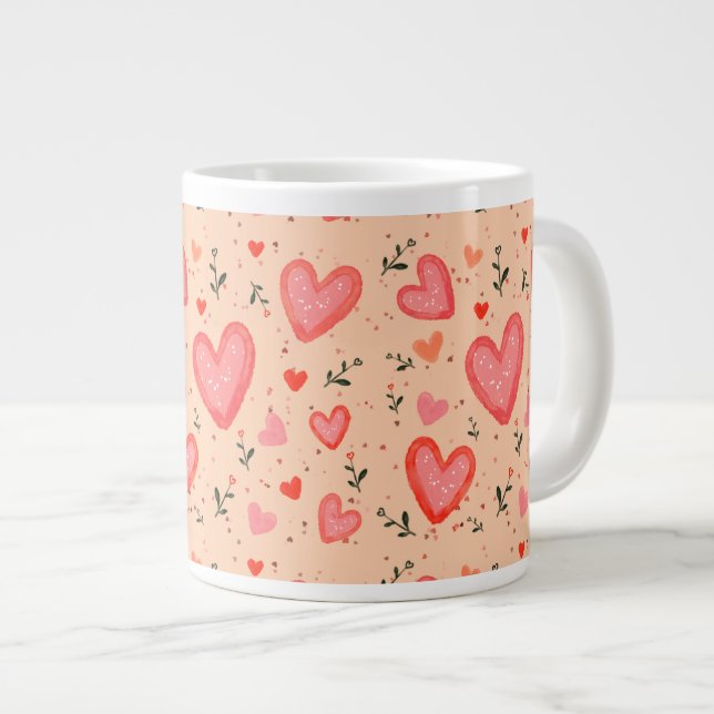 Romantisches Herzen-Muster Keramik-Kaffeetasse Jumbo-Tasse (Vorderseite Rechts)