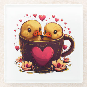 Romantisches Herzklappenpaar, Valentinstag Glasuntersetzer