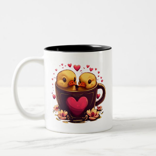 Romantisches Herzklappenpaar, Valentinstag Zweifarbige Tasse (Links)