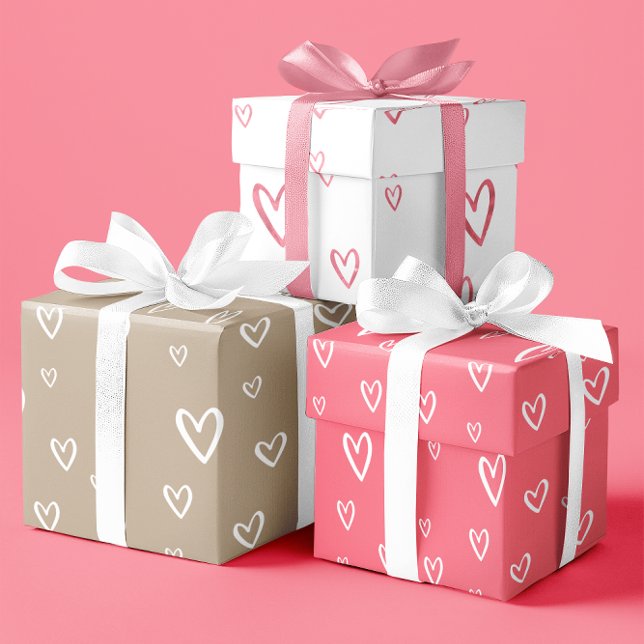 Romantisches Herzmuster in Blau, Kaffee und Weiß Geschenkpapier Set (Romantic Heart Pattern in Blush, Coffee, and White Wrapping Paper Sheets)