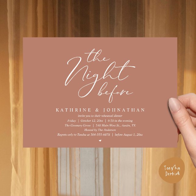 Romantisches Hochzeits-Dinner am Abend vor der Pro Einladung (The Night Before Romantic Wedding Rehearsal Dinner Invitation Card in Terracotta Brown Earthy)