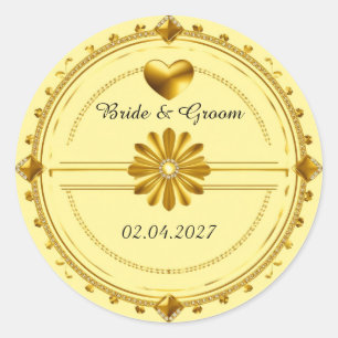 💗 Romantisches Hochzeits-Goldherz-Thema ✨ Runder Aufkleber