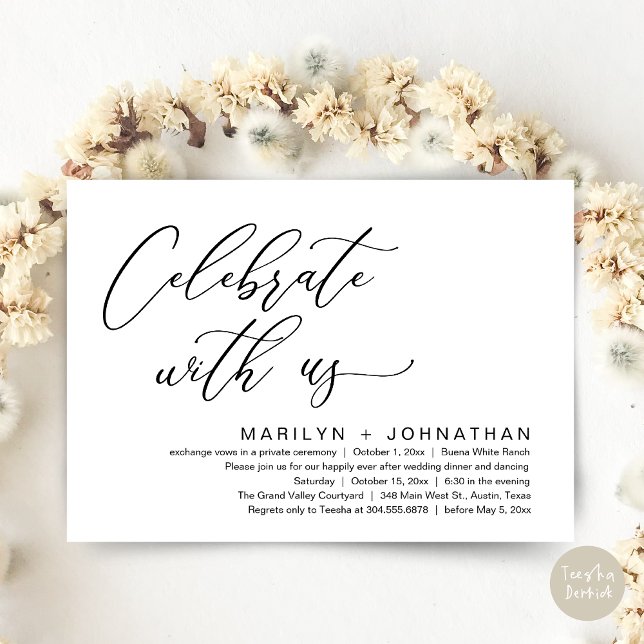 Romantisches Hochzeitsessen Party, Feiern Sie mit  Einladung (Celebrate with us, Romantic Wedding Dinner Brunch Party Invites Card PDF Modern Classy White Black)