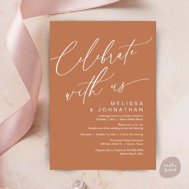 Romantisches Hochzeitsessen Party, Feiern Sie mit  Einladung (Romantic Wedding Dinner Party, Celebrate with us Lunch Brunch Modern Invites Card  PDF Copper Brown)