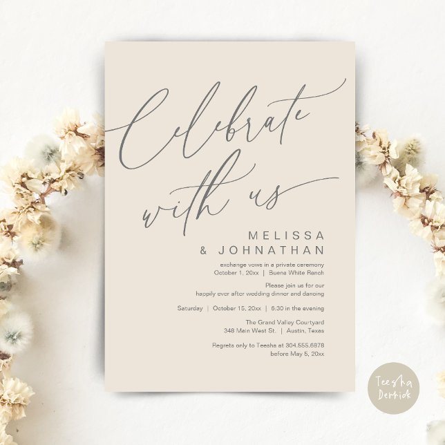 Romantisches Hochzeitsessen Party, Feiern Sie mit  Einladung (Romantic Wedding Dinner Party, Celebrate with us Lunch Brunch Modern Invites Card  PDF Cream Grey)