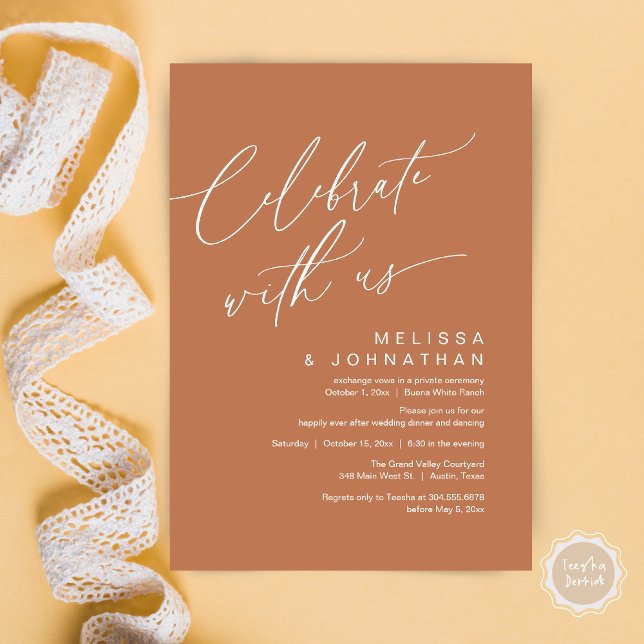 Romantisches Hochzeitsessen Party, Feiern Sie mit  Einladung (Romantic Wedding Dinner Party, Celebrate with us Lunch Brunch Modern Invites Card  PDF Copper Brown)