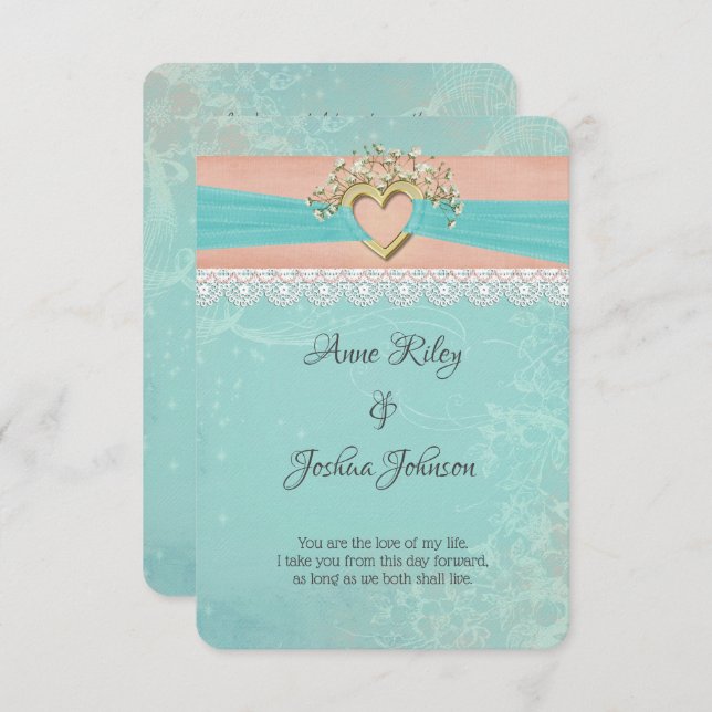 Romantisches Hochzeitsherz und Band Einladung (Vorne/Hinten)