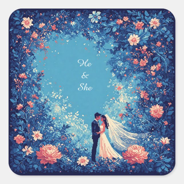Romantisches Hochzeitskaffee im Blumengarten Quadratischer Aufkleber (Vorderseite)