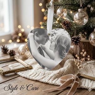 Romantisches Hochzeitspaar-Foto Herzform-Ornament Ornament