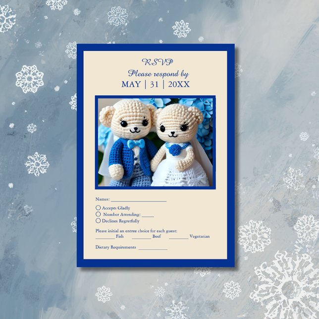 romantisches Hochzeitspaar in Blau und Weiß RSVP Karte (Von Creator hochgeladen)