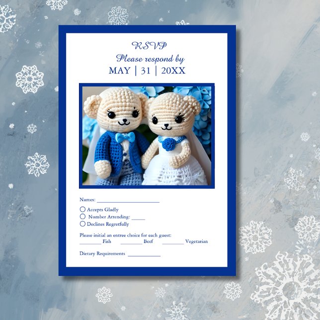romantisches Hochzeitspaar in Blau und Weiß RSVP Karte (Von Creator hochgeladen)