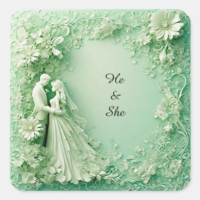 Romantisches Hochzeitspaar Quadratischer Aufkleber (Vorderseite)