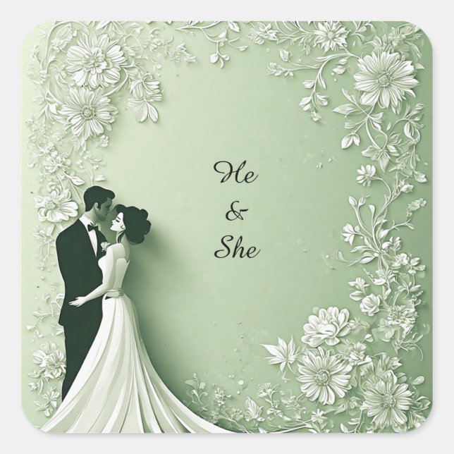 Romantisches Hochzeitspaar Quadratischer Aufkleber (Vorderseite)