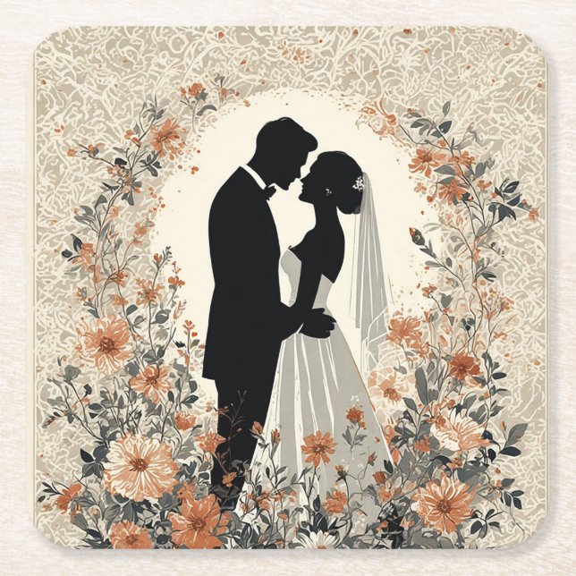 Romantisches Hochzeitspaar Rechteckiger Pappuntersetzer (Vorderseite)