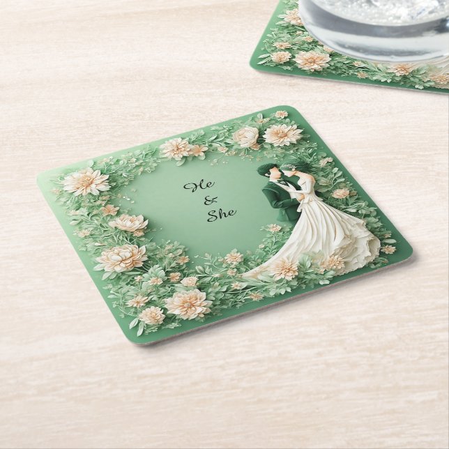Romantisches Hochzeitspaar Rechteckiger Pappuntersetzer (angewinkelt)