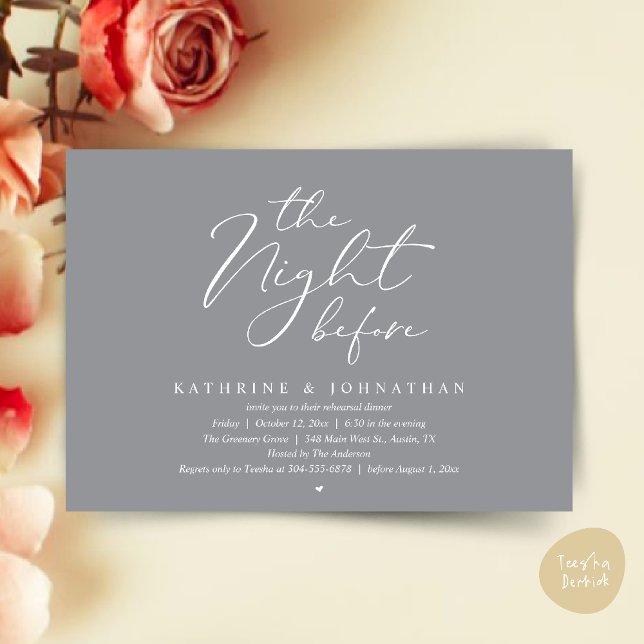 Romantisches Hochzeitsprobe-Dinner am Abend zuvor Einladung (The Night Before Romantic Wedding Rehearsal Dinner Invitation Card in Chill Grey)