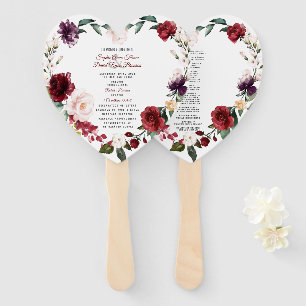 Romantisches Hochzeitsprogramm für Burgund Pink Fl Fächer