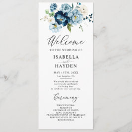 Romantisches Hochzeitsprogramm für Navy Blue Flora Programm