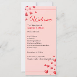 Romantisches Hochzeitsprogramm mit roten Herzen