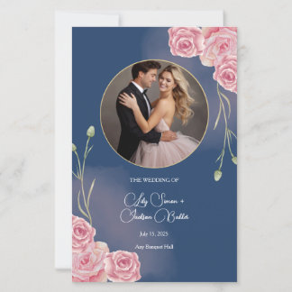 Romantisches Hochzeitsprogramm Navy Blue & Blush P