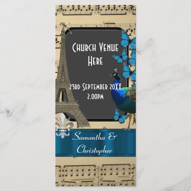 Romantisches Hochzeitsprogramm Vintag Paris Programm (Vorderseite)