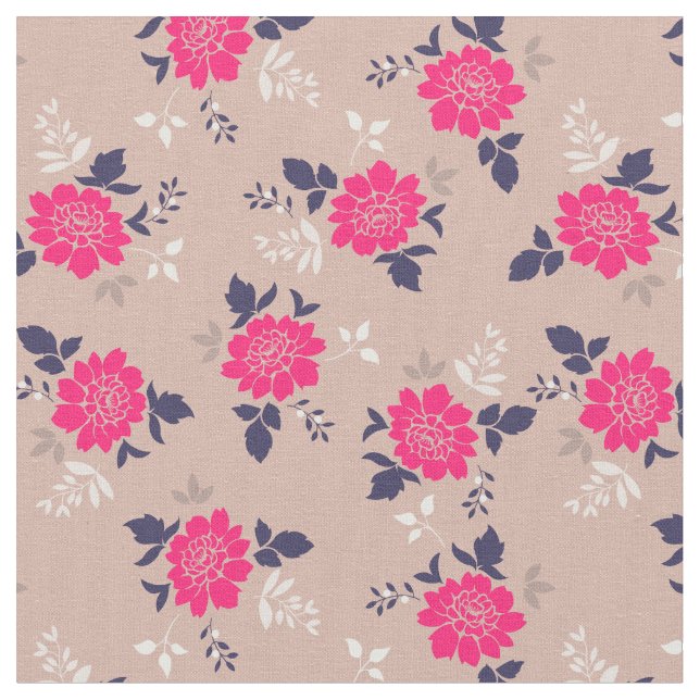 Romantisches Hot Pink Beige Blumenmuster Stoff (Nahaufnahme)