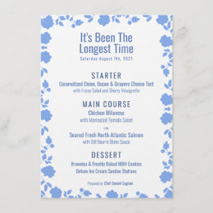 Romantisches Hübsches Blue Wedding Dinner Menu Menükarte
