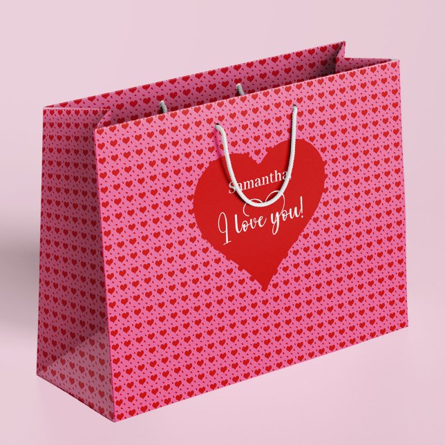 Romantisches Ich liebe dich Herz Design Personalis Große Geschenktüte (Romantic I Love You Heart Design Personalized Bag)
