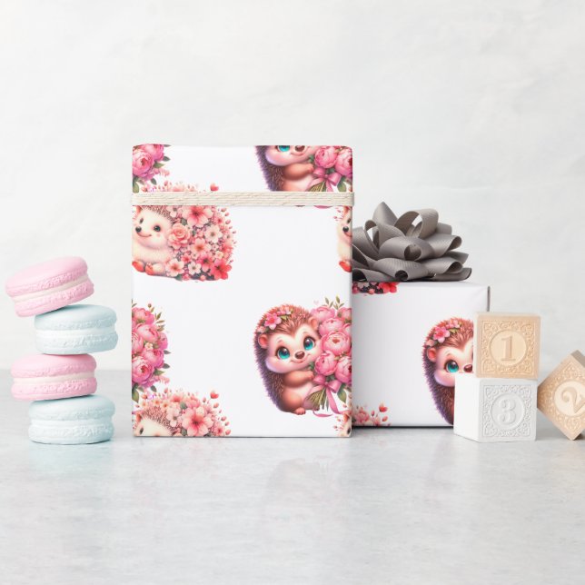 Romantisches Igel Valentinstag Geschenkpapier,  Geschenkpapier (Babyparty)
