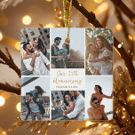 Romantisches individuelles Foto Collage Jubiläumsg Keramikornament<br><div class="desc">Chic personalisierbare Foto Collage Jahrestag Weihnachtsschmuck für Ihren Mann,  Ehefrau,  Freundin oder Freund bei Ihrer Feier der Liebe. Fügen Sie 6 Ihrer Lieblings-Beziehung,  Verlobung oder Hochzeit-Fotos hinzu und bestellen Sie als romantisches Geschenk für Ihren Partner. Ein wunderschönes personalisiertes Geschenk voller Erinnerungen und Goldschrift.</div>