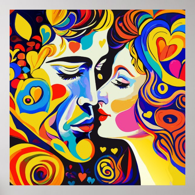 Romantisches Kissenpaar in Liebe Poster (Vorne)