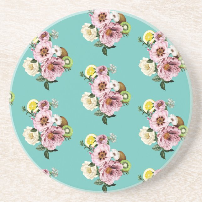 Romantisches Kiwi-, Zitronen- und Torfmuster Getränkeuntersetzer (Vorne)