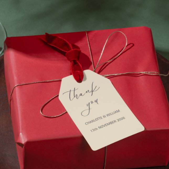 Romantisches klassisches Hochzeitsgeschenk-Tag Geschenkanhänger (Romantic Script Classic Wedding Favor Tag)