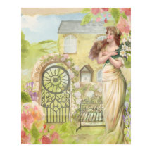 ROMANTISCHES LANDHÄUSCHEN-GARTEN-FRAU IM VINTAGE-S