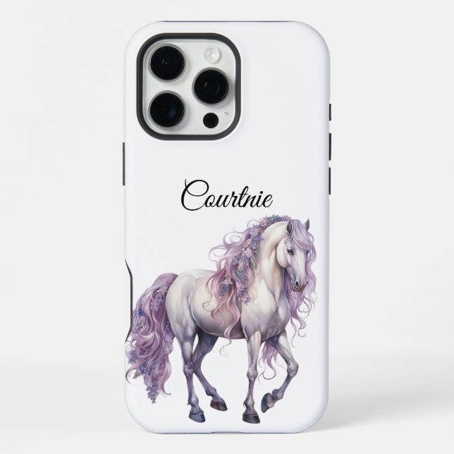 Romantisches Lavendel-Weiße Pferd iPhone Hülle (Rückseite)