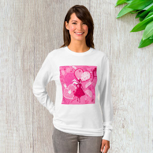 Romantisches Liebes-Silhouettenmuster rosa Herzen T-Shirt