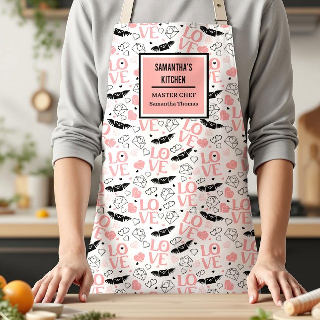 Romantisches Liebesgeschenk Rosa Schwarzes Herz Sk Schürze (Romantic Love Gift Pink Black Heart Sketch Apron)