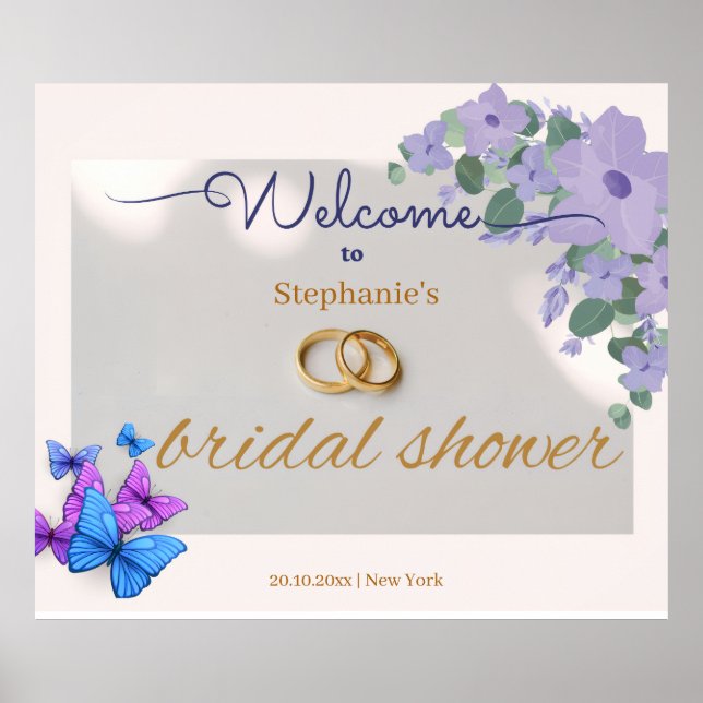 Romantisches lila Brautparty Begrüßung Poster (Vorne)