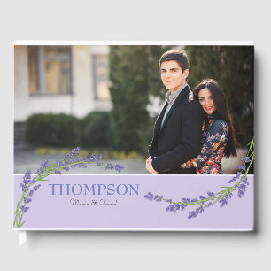 Romantisches lila Lavendel-Foto-Hochzeit Gästebuch
