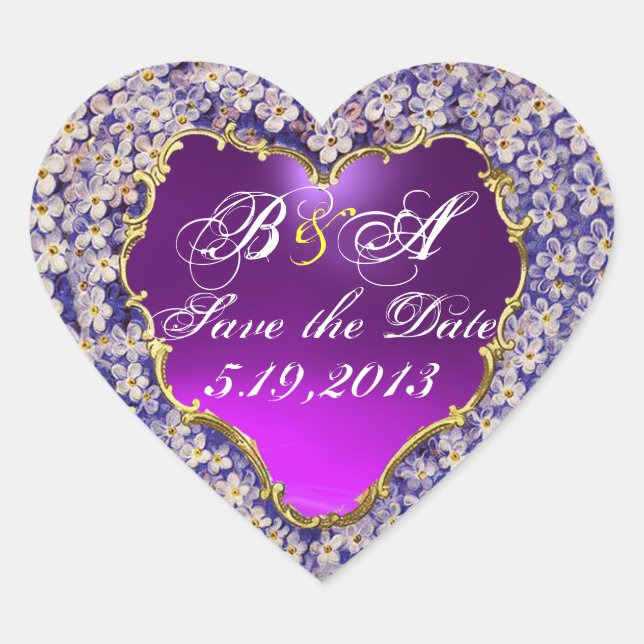ROMANTISCHES LILAC-HERZMONOGRAMM Save the Date Herz-Aufkleber (Vorderseite)