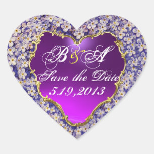 ROMANTISCHES LILAC-HERZMONOGRAMM Save the Date Herz-Aufkleber