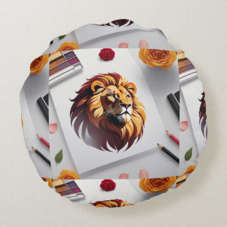 Romantisches Lion Face Design Rundes Kissen