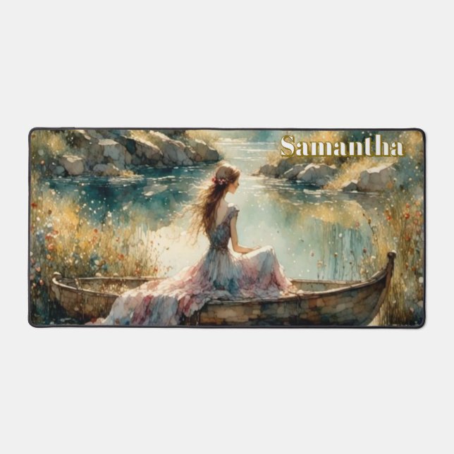 Romantisches Mädchen in einem Boot. Personalisiert Schreibtischunterlage (Vorderseite)