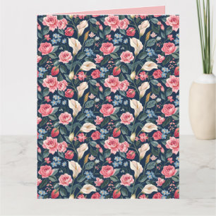 Romantisches marineblaues Blumen-Gartenmuster Karte
