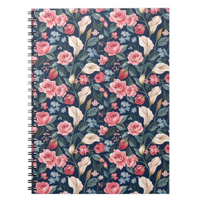 Romantisches marineblaues Blumengartenmuster Notizblock (Vorderseite)