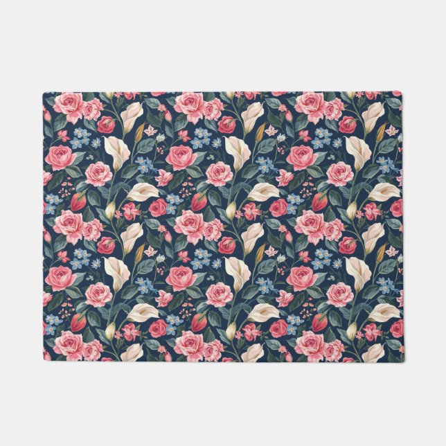 Romantisches Marineblumen-Gartenmuster Fußmatte (Vorderseite)