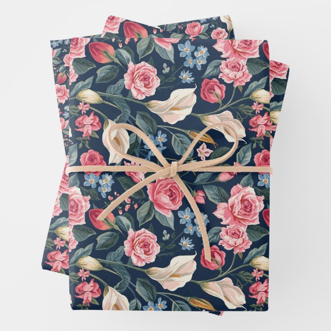 Romantisches Marineblumen-Gartenmuster Geschenkpapier Set (Beispiel)