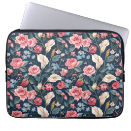 Romantisches Marineblumen-Gartenmuster Laptopschutzhülle