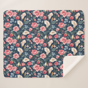 Romantisches Marineblumen-Gartenmuster Sherpadecke