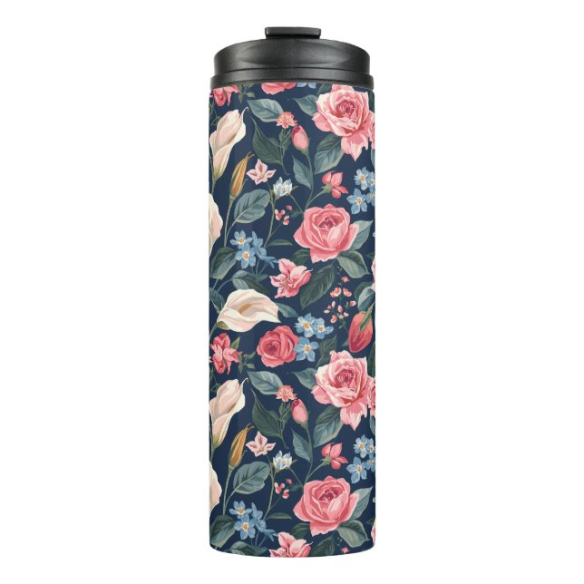 Romantisches Marineblumen-Gartenmuster Thermosbecher (Vorderseite)